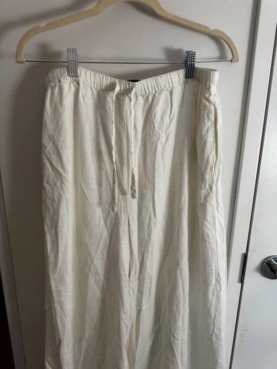 Carbon38 White linen Blend Wide Leg Pleated Drawstring Pants - Size L - Picture 4 of 6